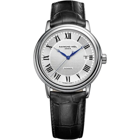 Raymond Weil 2837-STC-00659 Maestro - Мъжки ръчен часовник с автоматичен механизъм - корпус от Стомана - Естествена кожа - цвят Сребрист Черен