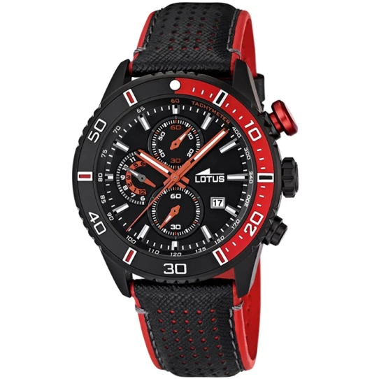 Мъжки ръчен часовник с кварцов механизъм - корпус от Стомана - Естествена кожа - цвят Черен Червен