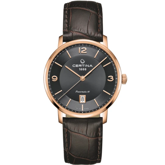 Мъжки ръчен часовник с автоматичен механизъм - корпус от Стомана - Естествена кожа - цвят Сив Кафяв