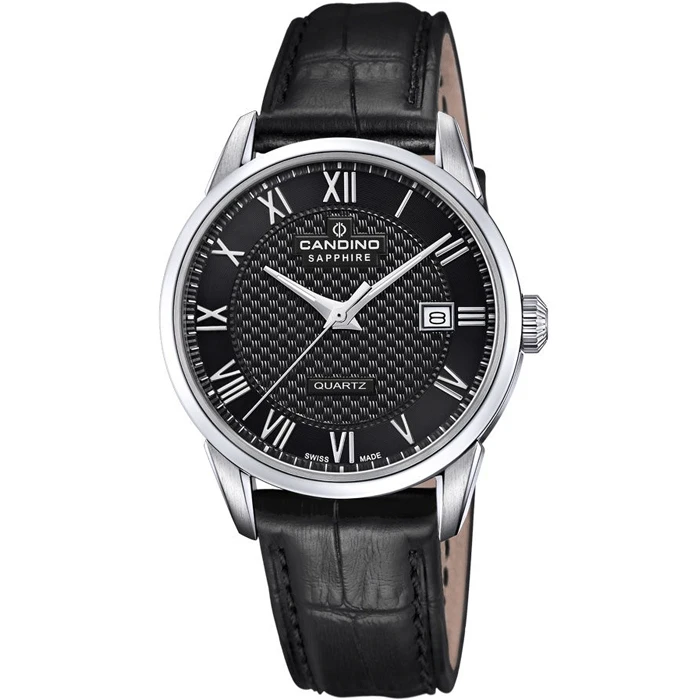 Мъжки ръчен часовник с кварцов механизъм - корпус от Стомана - Естествена кожа - цвят Черен