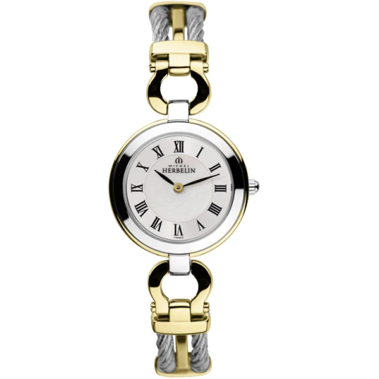 Дамски ръчен часовник с кварцов механизъм - корпус от Стомана - Стоманена верижка - цвят Бял Сив