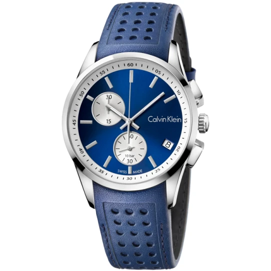 Мъжки ръчен часовник с кварцов механизъм - корпус от Стомана - Естествена кожа - цвят Син Син