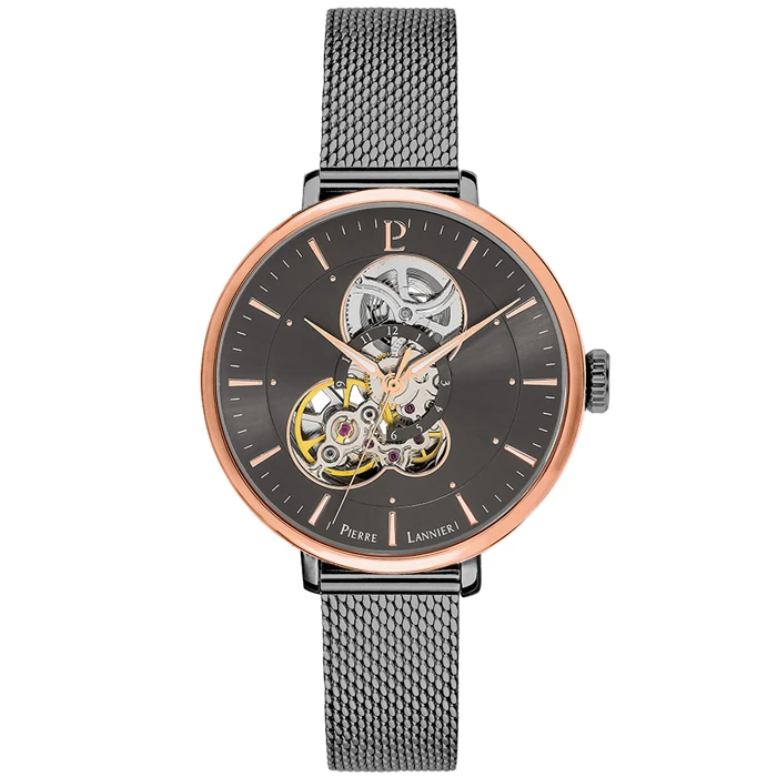 Дамски ръчен часовник с автоматичен механизъм - корпус от Стомана - Меш - цвят Черен