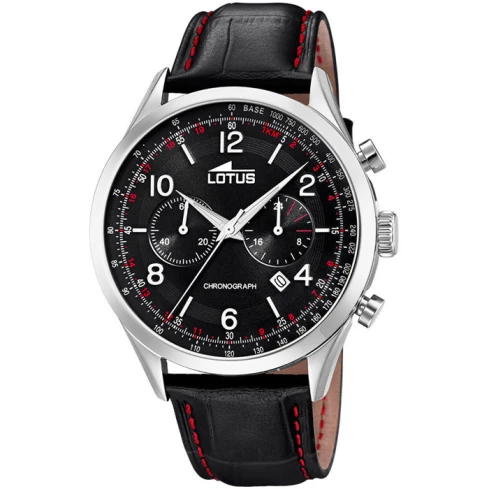 Мъжки ръчен часовник с кварцов механизъм - корпус от Стомана - Естествена кожа - цвят Черен Червен