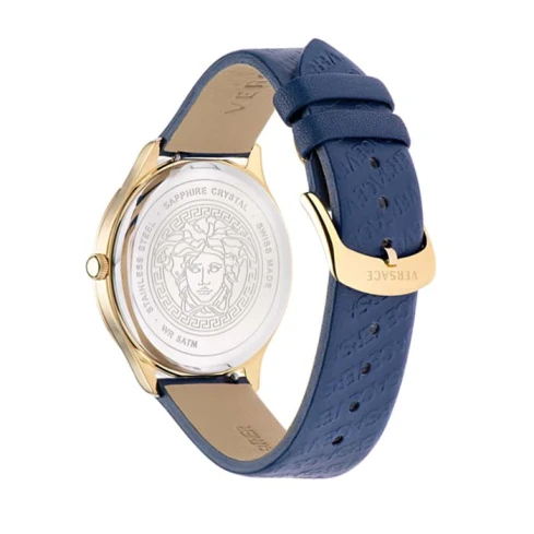 Дамски ръчен часовник с кварцов механизъм - корпус от Стомана - Естествена кожа - цвят Син Син