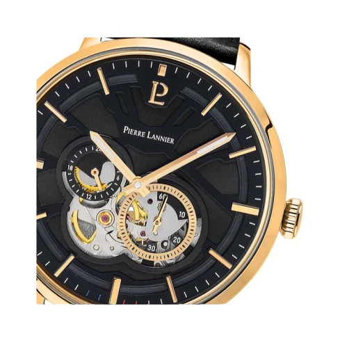 Мъжки ръчен часовник с автоматичен механизъм - корпус от Стомана - Естествена кожа - цвят Черен Черен