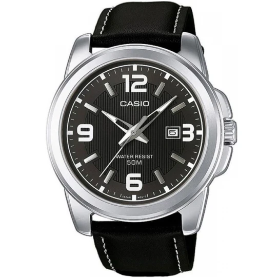 Мъжки ръчен часовник с кварцов механизъм - корпус от Стомана - Естествена кожа - цвят Черен Бял