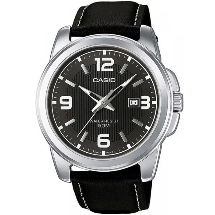 Мъжки ръчен часовник с кварцов механизъм - корпус от Стомана - Естествена кожа - цвят Черен Бял