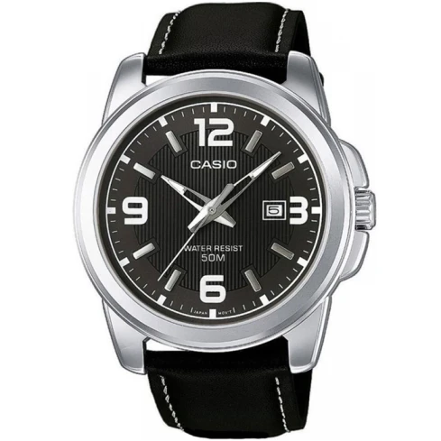 Мъжки ръчен часовник с кварцов механизъм - корпус от Стомана - Естествена кожа - цвят Черен Бял