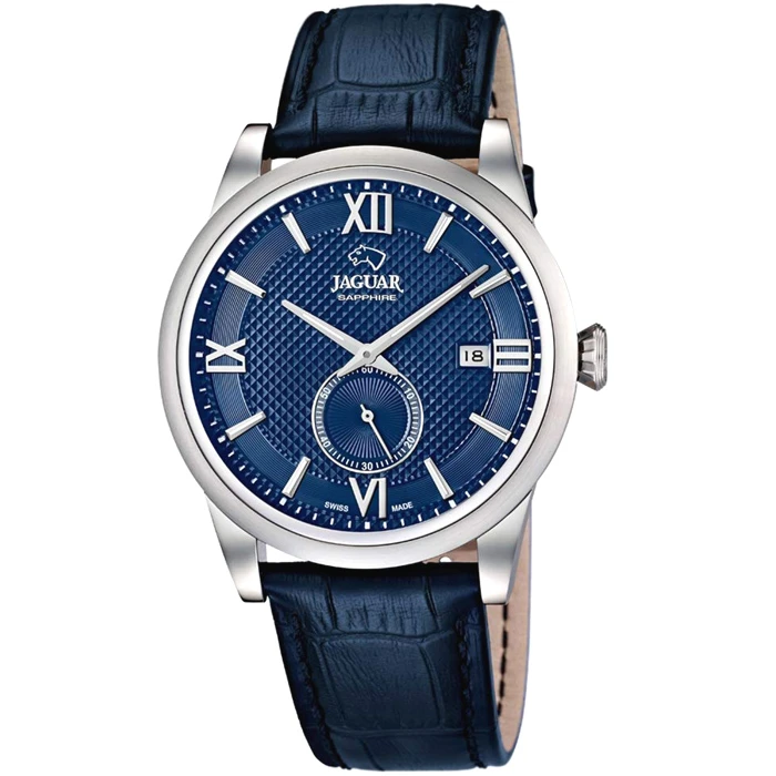 Мъжки ръчен часовник с кварцов механизъм - корпус от Стомана - Естествена кожа - цвят Син Син