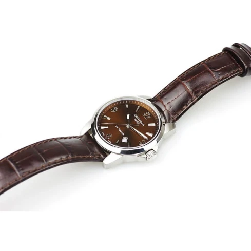 Дамски ръчен часовник с кварцов механизъм - корпус от Стомана - Естествена кожа - цвят Кафяв Кафяв