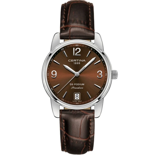 Дамски ръчен часовник с кварцов механизъм - корпус от Стомана - Естествена кожа - цвят Кафяв Кафяв