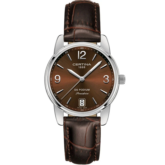 Дамски ръчен часовник с кварцов механизъм - корпус от Стомана - Естествена кожа - цвят Кафяв Кафяв