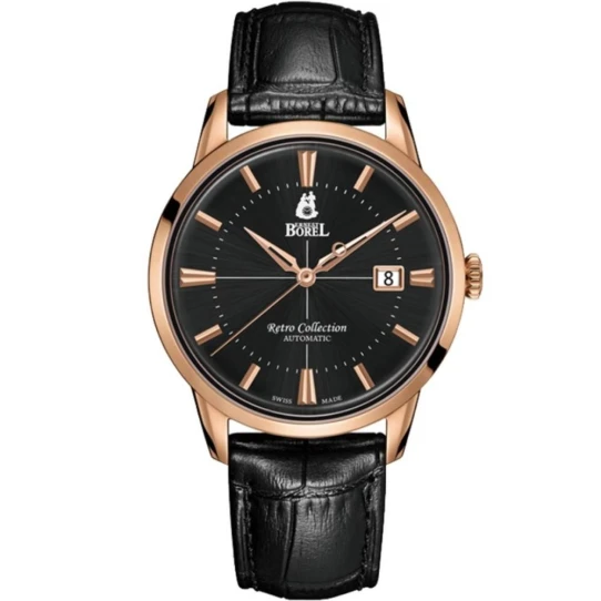 Мъжки ръчен часовник с автоматичен механизъм - корпус от Стомана - Естествена кожа - цвят Черен Черен