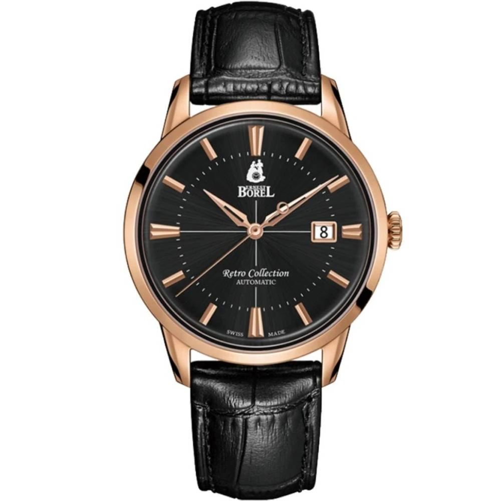 Мъжки ръчен часовник с автоматичен механизъм - корпус от Стомана - Естествена кожа - цвят Черен Черен