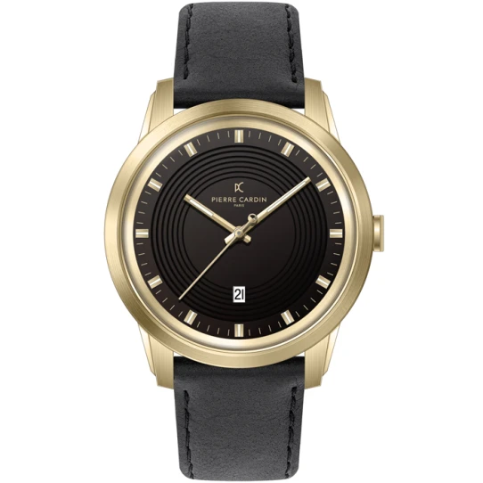 Мъжки ръчен часовник с кварцов механизъм - корпус от Стомана - Естествена кожа - цвят Черен Черен