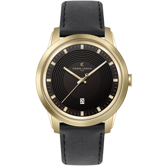 Мъжки ръчен часовник с кварцов механизъм - корпус от Стомана - Естествена кожа - цвят Черен Черен