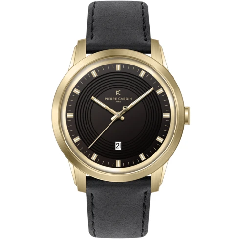 Мъжки ръчен часовник с кварцов механизъм - корпус от Стомана - Естествена кожа - цвят Черен Черен