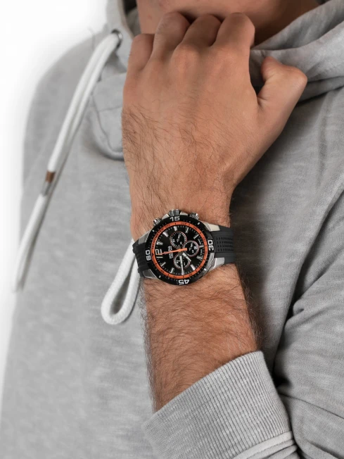 Мъжки ръчен часовник с кварцов механизъм - корпус от Стомана - Силиконова каишка - цвят Черен Черен