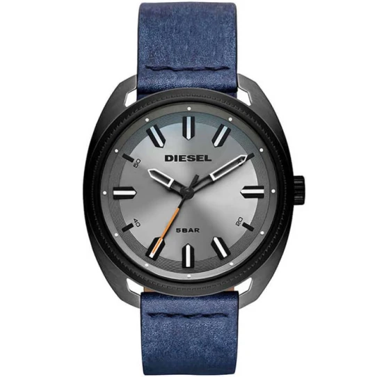 Мъжки ръчен часовник с кварцов механизъм - корпус от Стомана - Естествена кожа - цвят Сребрист Син