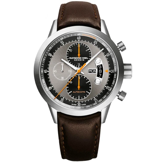 Мъжки ръчен часовник с автоматичен механизъм - корпус от Титан - Естествена кожа - цвят Сив Кафяв