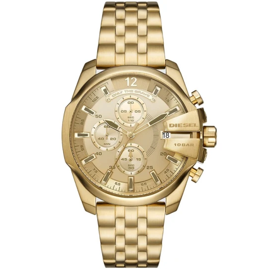 Мъжки ръчен часовник с кварцов механизъм - корпус от Стомана - Стоманена верижка - цвят Злато Злато