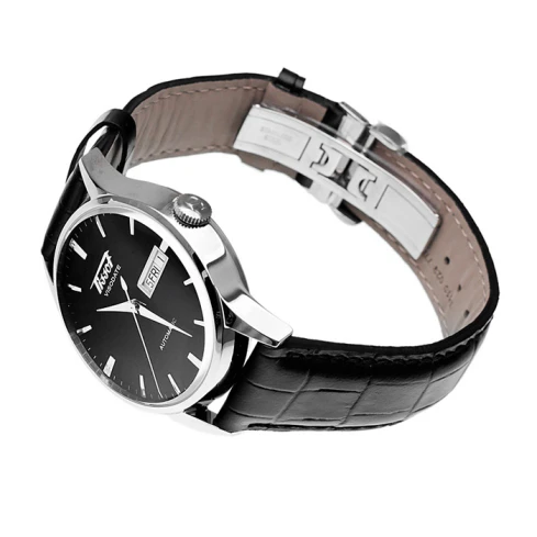 Мъжки ръчен часовник с автоматичен механизъм - корпус от Стомана - Естествена кожа - цвят Черен Черен