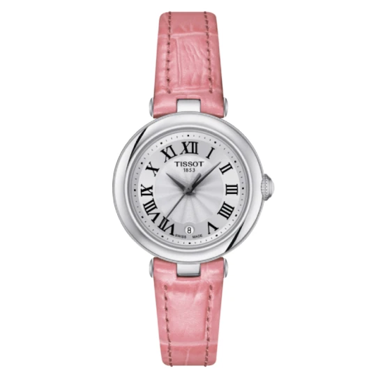 Tissot T126.010.16.013.01 Bellissima Small Lady - Дамски ръчен часовник с кварцов механизъм - корпус от Стомана - Естествена кожа - цвят Сребрист Розов