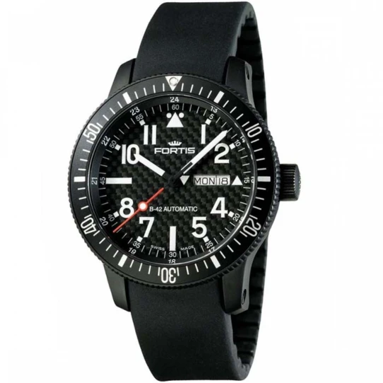 Fortis 647.28.71K Cosmonautis - Мъжки ръчен часовник с автоматичен механизъм - корпус от Титан - Каучук - цвят Черен Черен