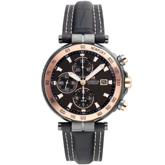 Мъжки ръчен часовник с автоматичен механизъм - корпус от Стомана - Естествена кожа - цвят Черен Бежов