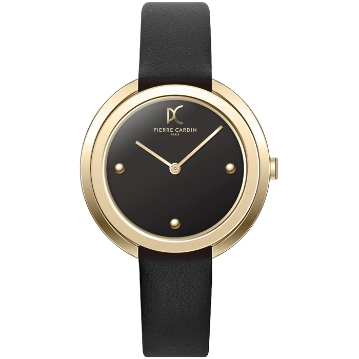 Дамски ръчен часовник с кварцов механизъм - корпус от Стомана - Естествена кожа - цвят Черен Черен