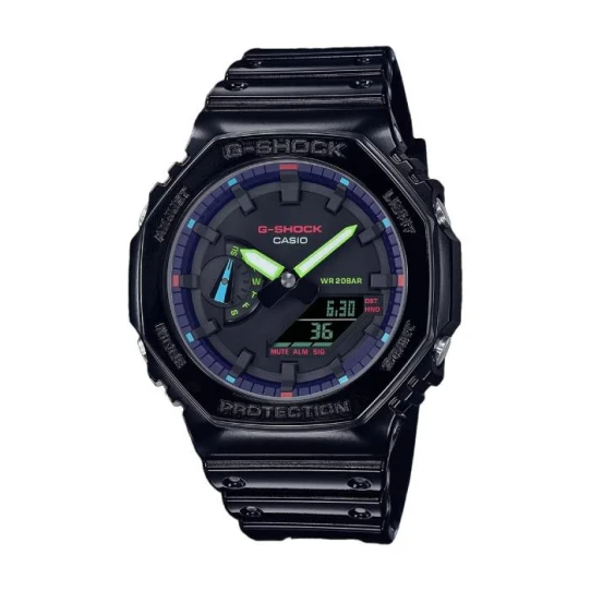 Casio GA-2100RGB-1AER G-Shock - Мъжки ръчен часовник с кварцов механизъм - корпус от Полимер - Полимер - цвят Черен