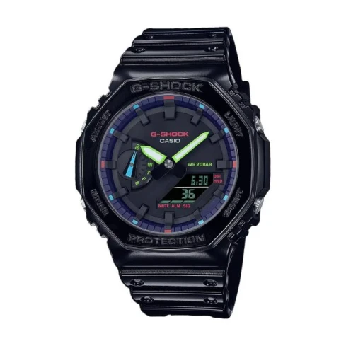 Casio GA-2100RGB-1AER G-Shock - Мъжки ръчен часовник с кварцов механизъм - корпус от Полимер - Полимер - цвят Черен