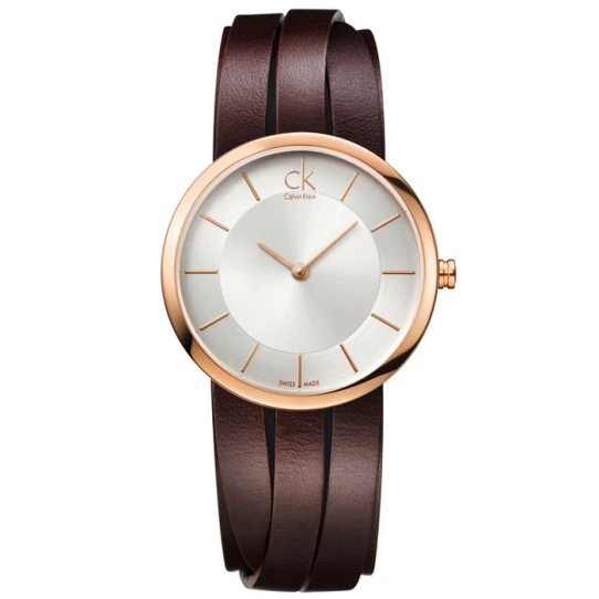 Дамски ръчен часовник с кварцов механизъм - корпус от Стомана - Естествена кожа - цвят Сребрист Кафяв