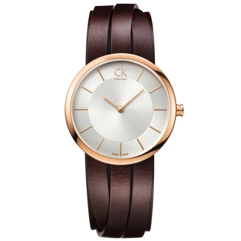 Дамски ръчен часовник с кварцов механизъм - корпус от Стомана - Естествена кожа - цвят Сребрист Кафяв