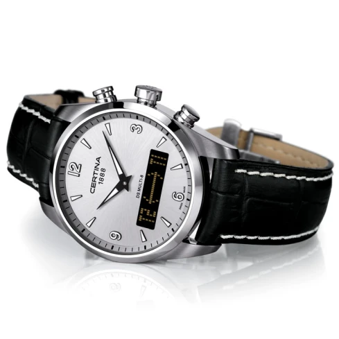 Мъжки ръчен часовник с кварцов механизъм - корпус от Стомана - Естествена кожа - цвят Сребрист Бял