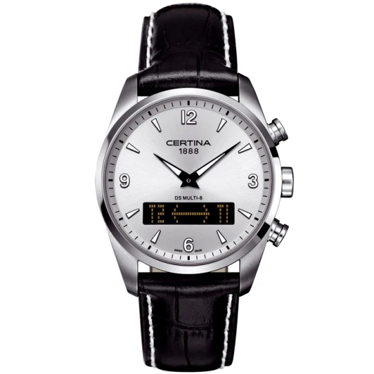 Мъжки ръчен часовник с кварцов механизъм - корпус от Стомана - Естествена кожа - цвят Сребрист Бял