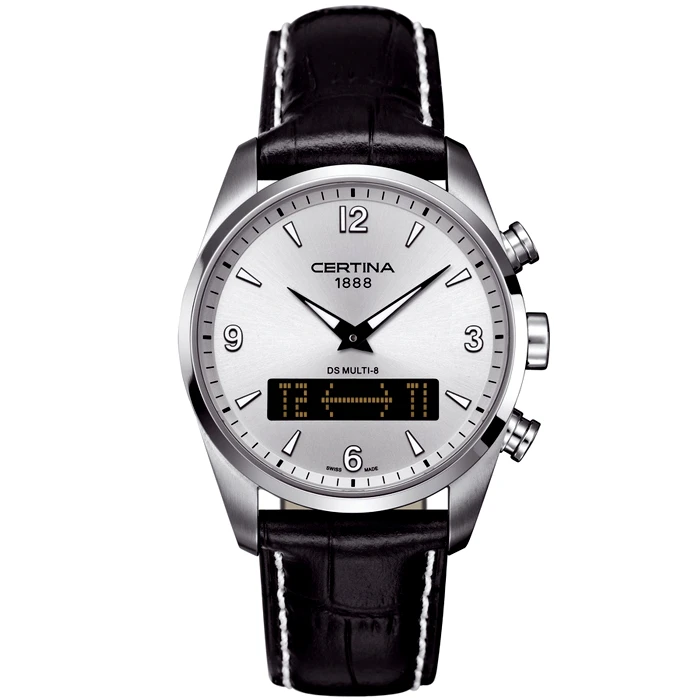 Мъжки ръчен часовник с кварцов механизъм - корпус от Стомана - Естествена кожа - цвят Сребрист Бял