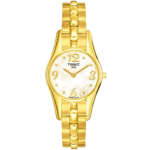 Дамски ръчен часовник с кварцов механизъм - корпус от Жълто злато 18К - Златна верижка - цвят Седеф Злато