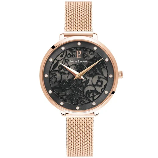 Дамски ръчен часовник с кварцов механизъм - корпус от Стомана - Меш - цвят Черен Розово Злато