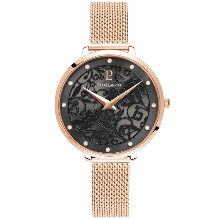 Дамски ръчен часовник с кварцов механизъм - корпус от Стомана - Меш - цвят Черен Розово Злато