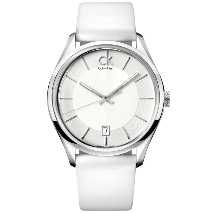 Мъжки ръчен часовник с кварцов механизъм - корпус от Стомана - Естествена кожа - цвят Бял Бял