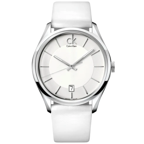 Мъжки ръчен часовник с кварцов механизъм - корпус от Стомана - Естествена кожа - цвят Бял Бял