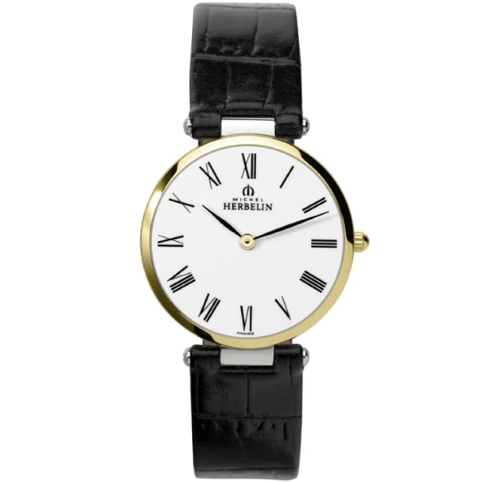 Дамски ръчен часовник с кварцов механизъм - корпус от Стомана - Естествена кожа - цвят Бял Черен