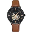 Мъжки ръчен часовник с автоматичен механизъм - корпус от Стомана - Естествена кожа - цвят Черен