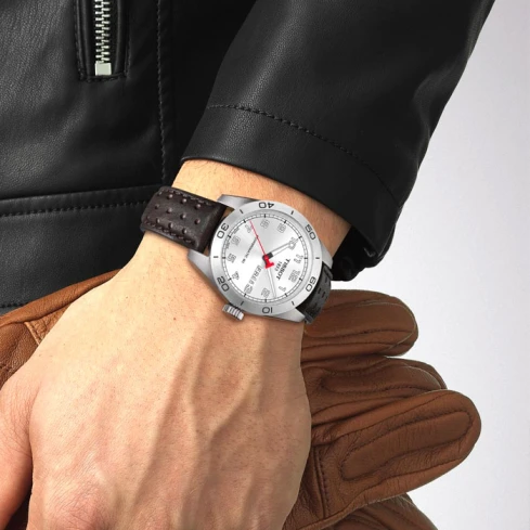 Мъжки ръчен часовник с автоматичен механизъм - корпус от Стомана - Естествена кожа - цвят Бял Кафяв