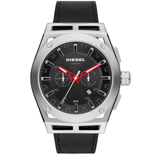 Мъжки ръчен часовник с кварцов механизъм - корпус от Стомана - Естествена кожа - цвят Черен Черен