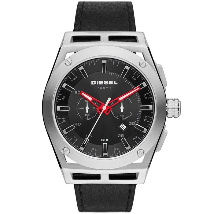 Мъжки ръчен часовник с кварцов механизъм - корпус от Стомана - Естествена кожа - цвят Черен Черен