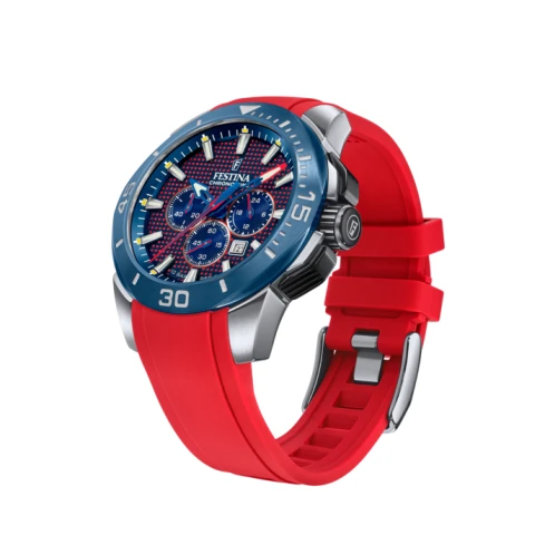 Мъжки ръчен часовник с кварцов механизъм - корпус от Стомана - Каучук - цвят Червен Син