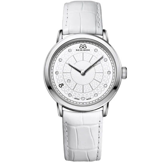 Дамски ръчен часовник с кварцов механизъм - корпус от Стомана - Естествена кожа - цвят Бял Бял